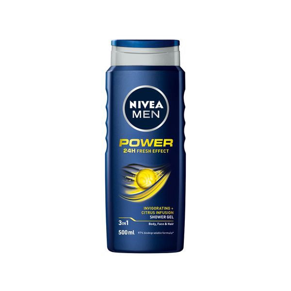 NIVEA MEN 3in1 Power Shower Gel Body Wash 500ml