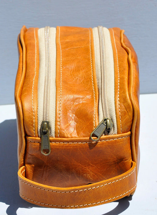 Full Leather Double Shaving bag
