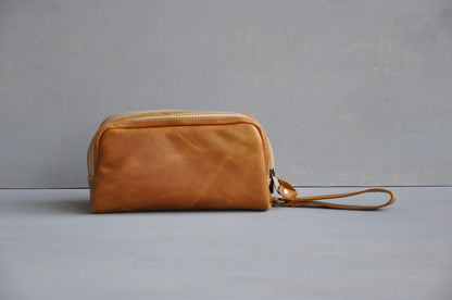 Executive Leather toiletry bag Small Tabacco
