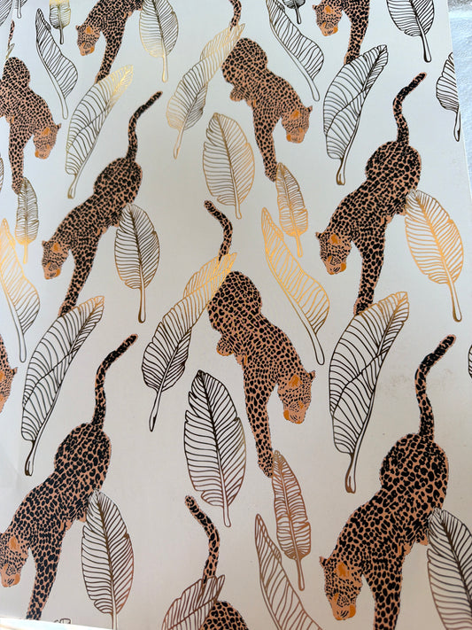 Cheetah and gold leaf gift bag large
