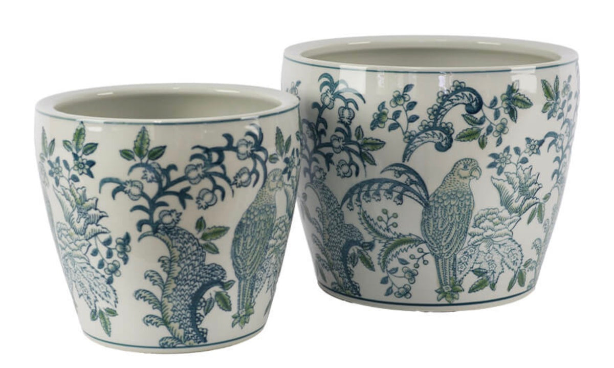 Green and Blue Parakeet pot Small