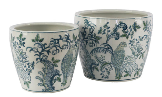 Green and Blue Parakeet pot Small
