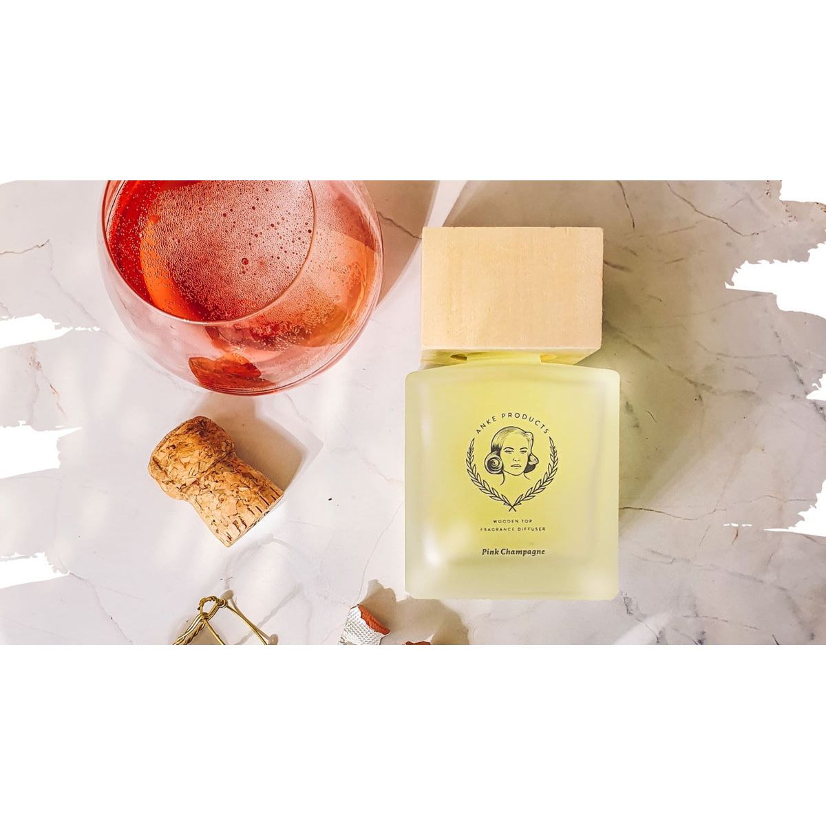 Anke Products - Pink Champagne Wooden Top Fragrance Diffuser 160ml