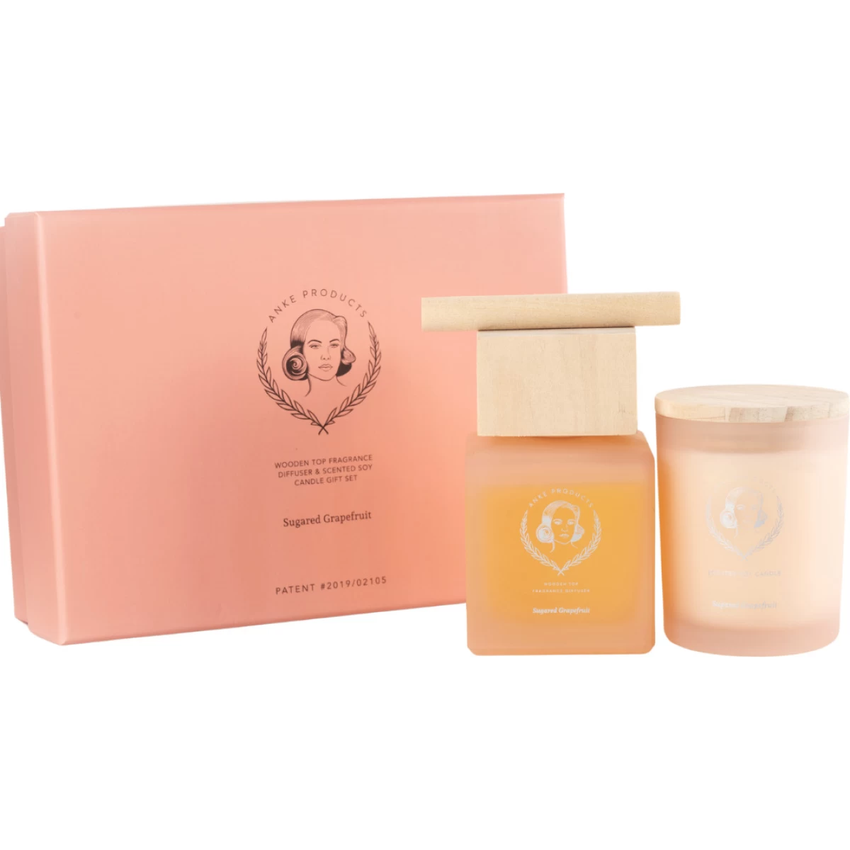 Anke Products Sugared Grapefruit 2 in 1 Gift Box - with Soy Candle and Diffuser 160ml each