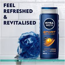 NIVEA MEN Sport 3in1 Shower Gel Wash With Revitalising Minerals, 500ml
