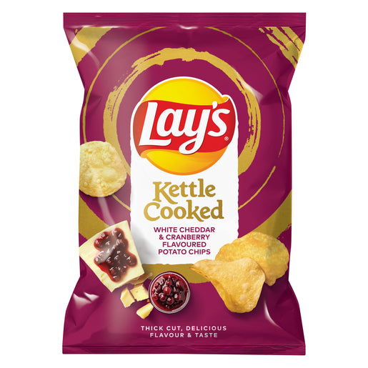 Lays kettle cooked white cheddar and cranberry flavoured potato chips 120g
