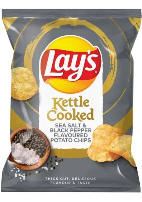 Lays kettle cooked sea salt & black pepper flavoured potato chips 120g